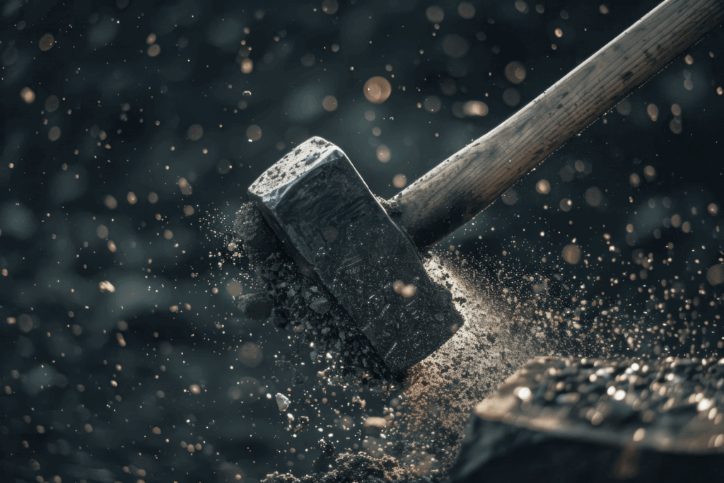 Hammer hitting stone creating sparks